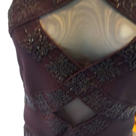 CACHE Stretch sleeveless cut out mesh maxi evening dress beaded comfy brown 8 - Picture 4 of 16